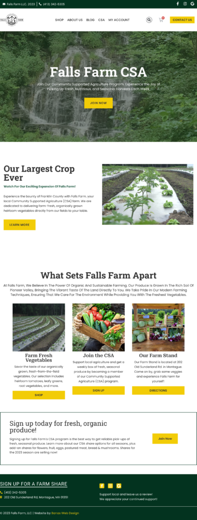 Full-page screenshot of fallsfarmllc.com website
